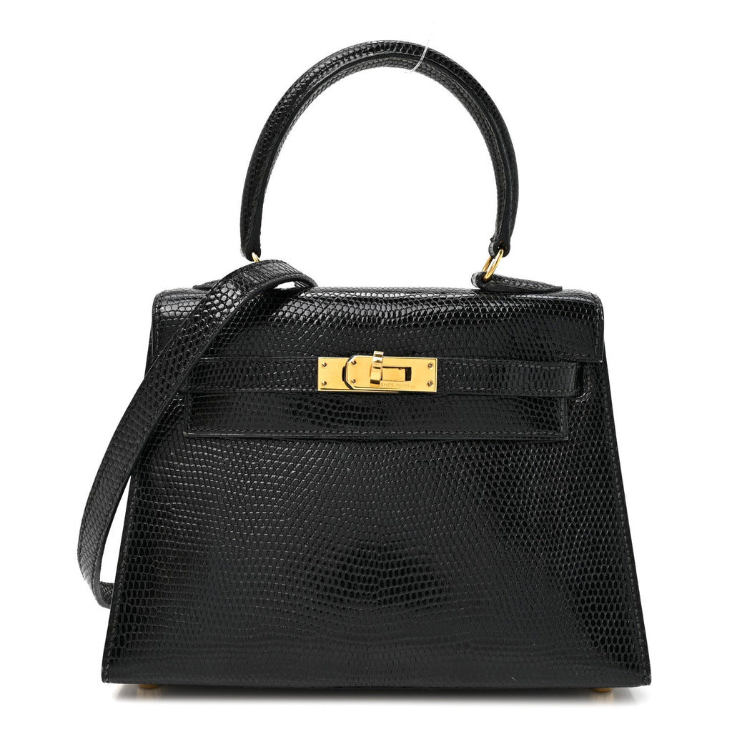 Hermès Lizard Mini Kelly Sellier 20 Noir front view