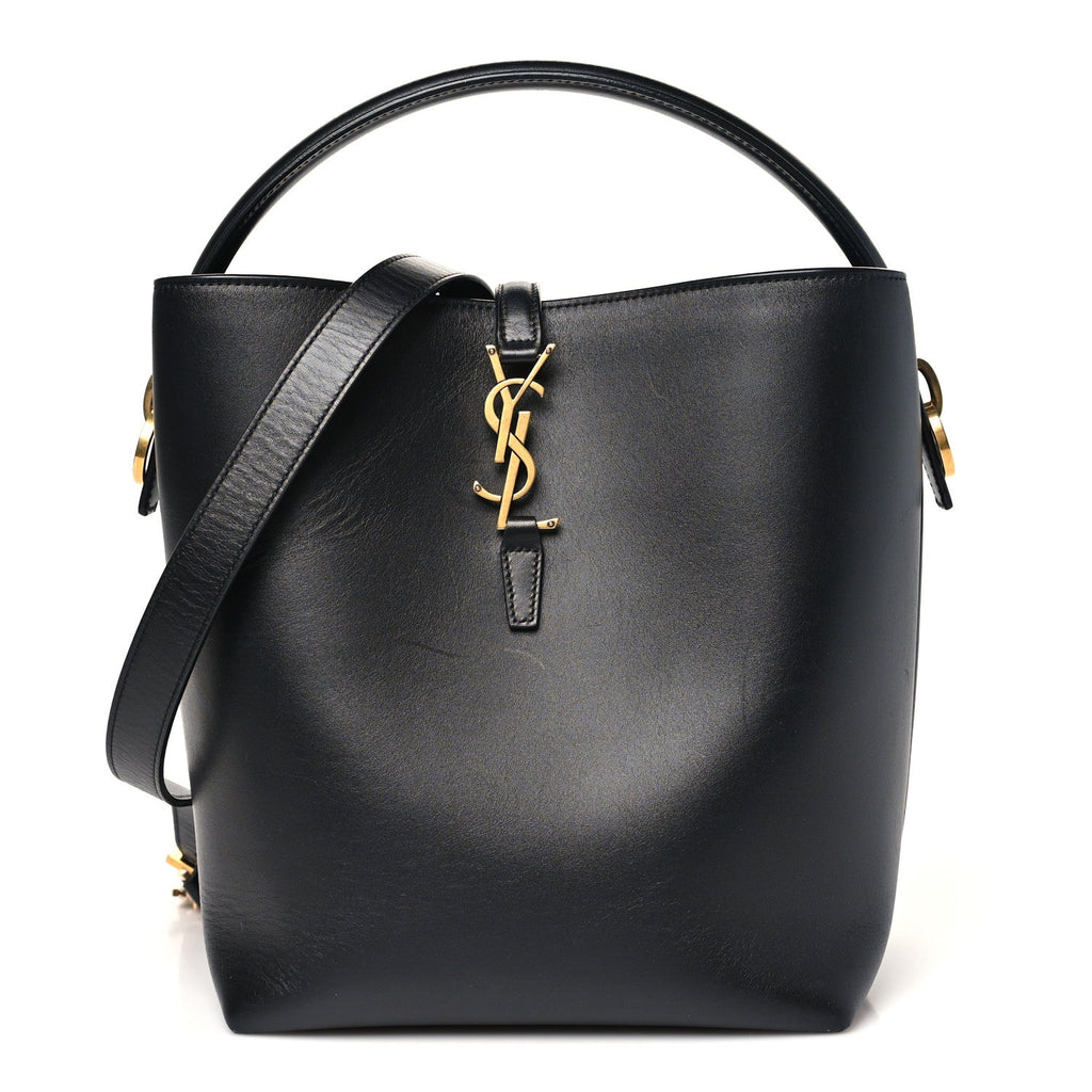 Saint Laurent Smooth Shiny Calfskin Monogram Le 37 Bucket Bag Black