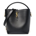 Saint Laurent Smooth Shiny Calfskin Monogram Le 37 Bucket Bag Black