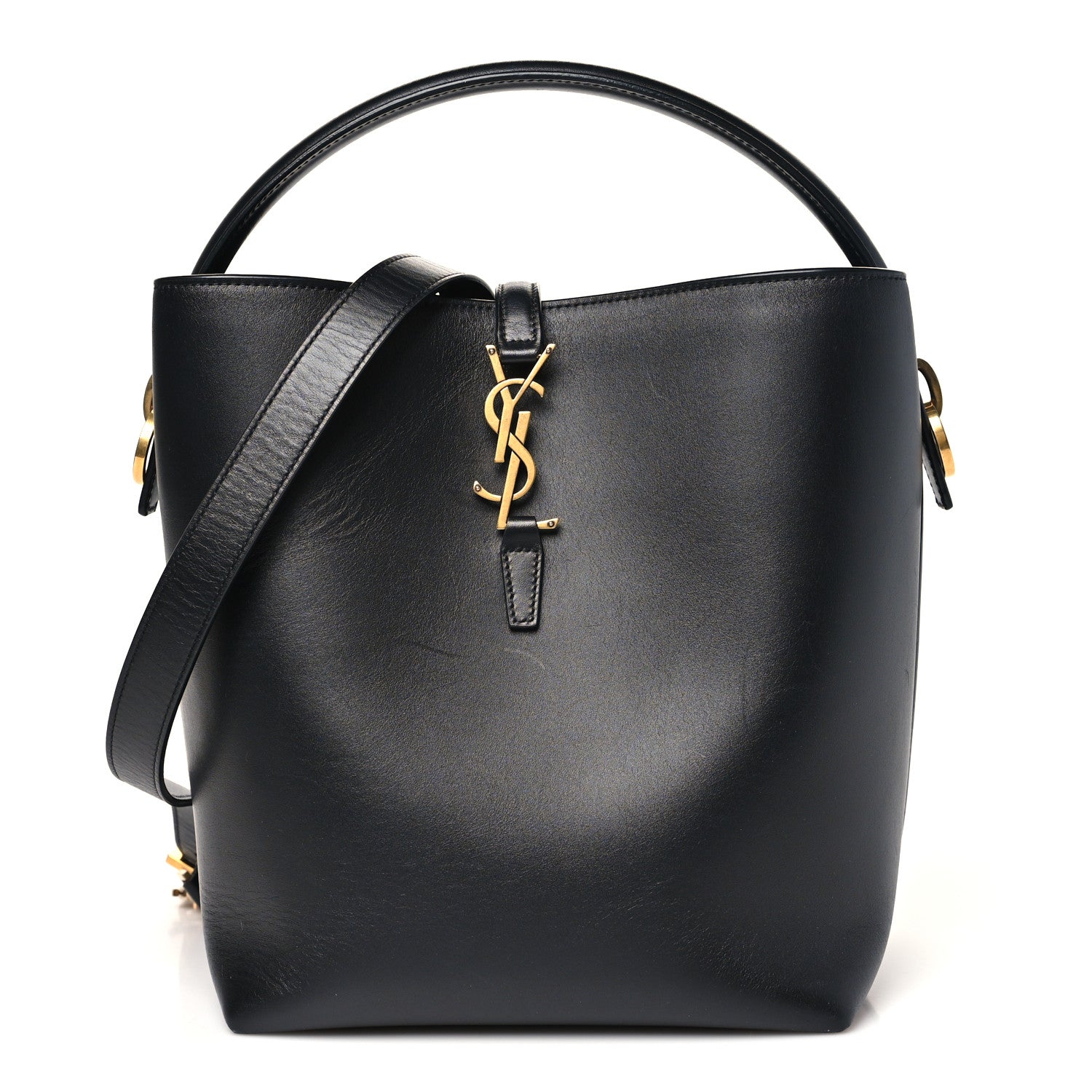 Saint Laurent Smooth Shiny Calfskin Monogram Le 37 Bucket Bag Black