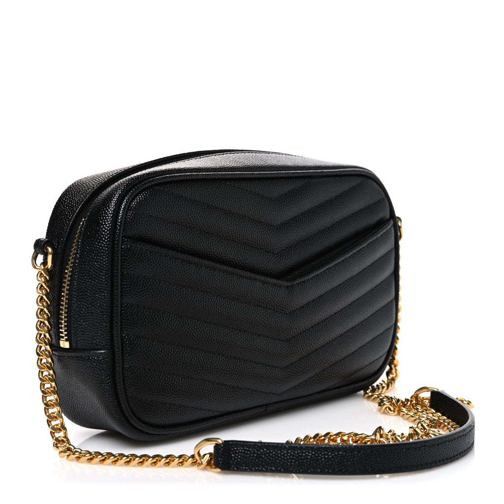 Saint Laurent Grain De Poudre Matelasse Monogram Mini Lou Camera Bag Black