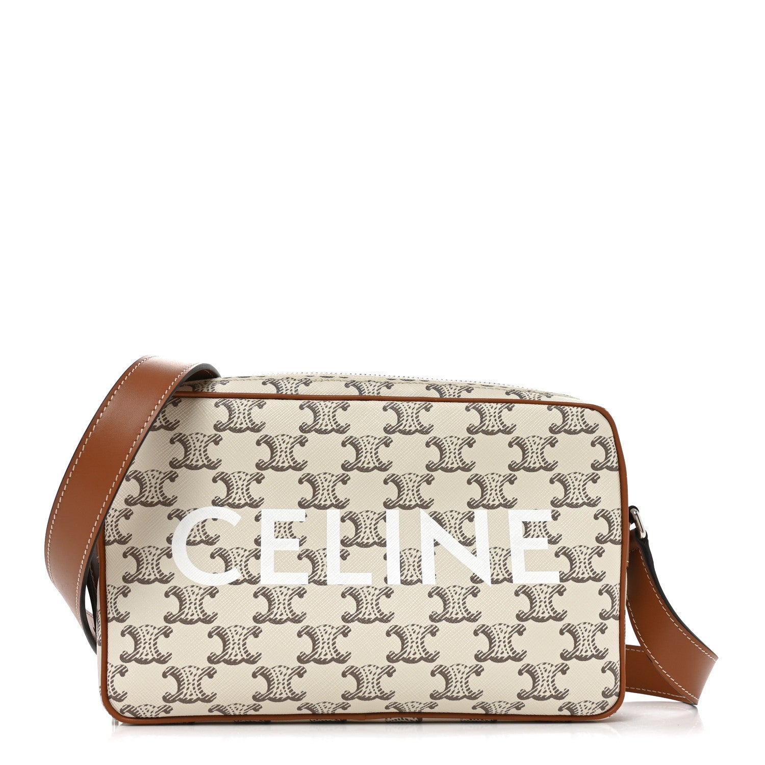 Celine Triomphe Canvas Medium Messenger Bag Tan Ecru