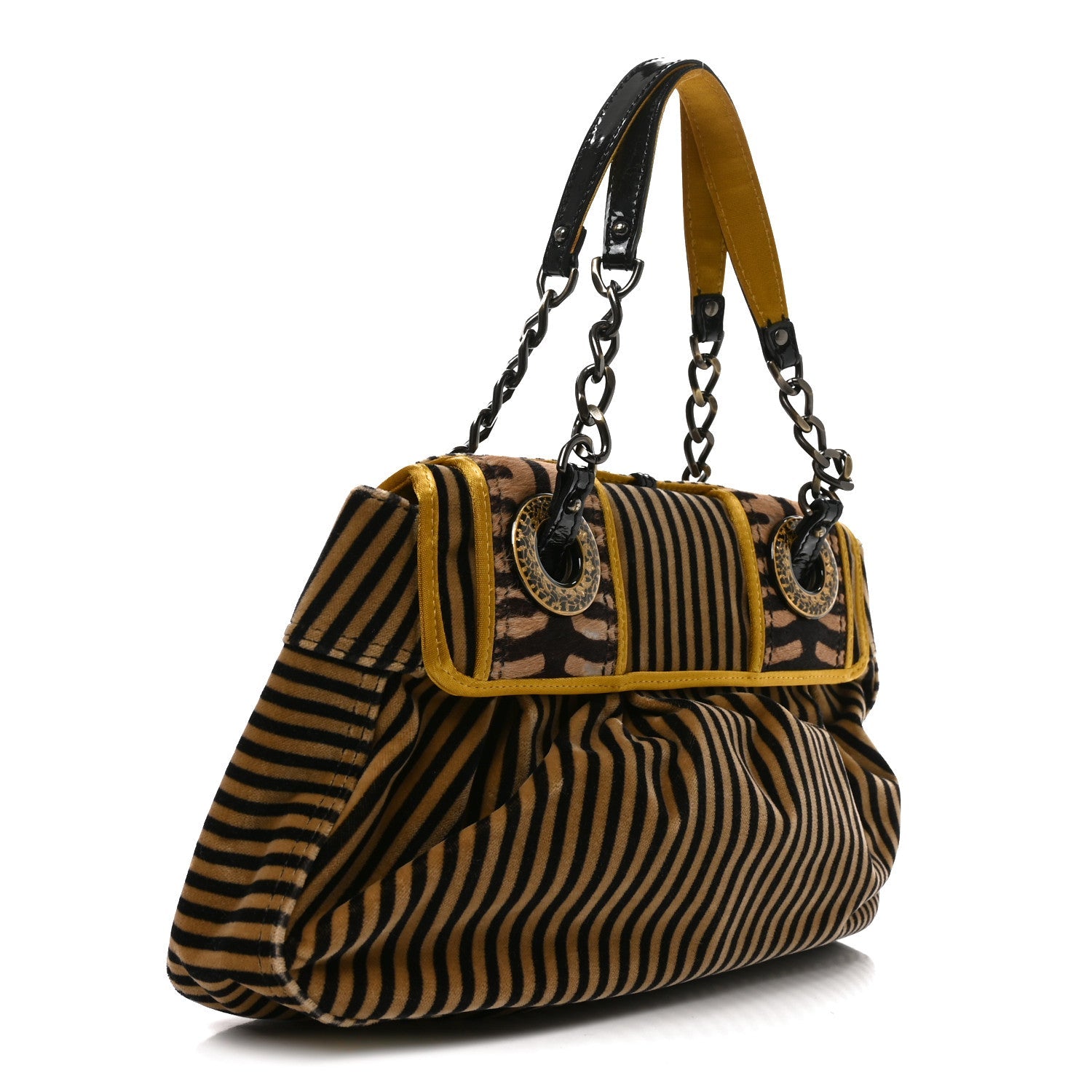 Fendi Velvet Calf Hair Pequin B Bag Tan Black