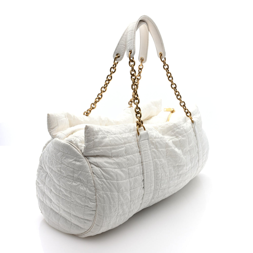 Saint Laurent Nylon Gloria Quilted Travel Bag Milky White