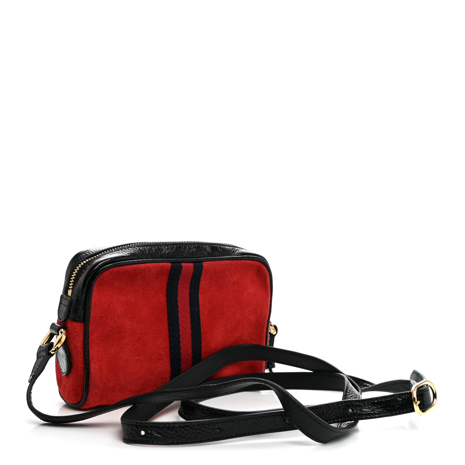 Gucci Suede Patent Web Mini Ophidia Shoulder Bag Hibiscus Red Black