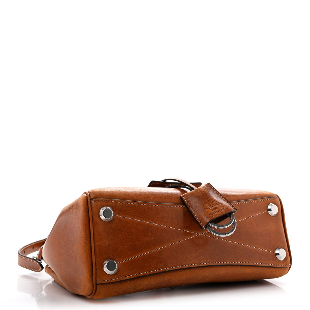 Balenciaga Vegetable Tanned Lambskin Mini Bel Air Carry All Bag Tan Cowboy