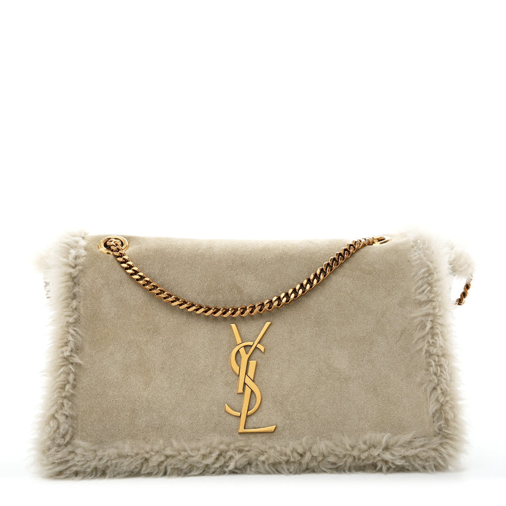 Saint Laurent Shearling Calfskin Medium Reversible Monogram Kate Satchel Grey