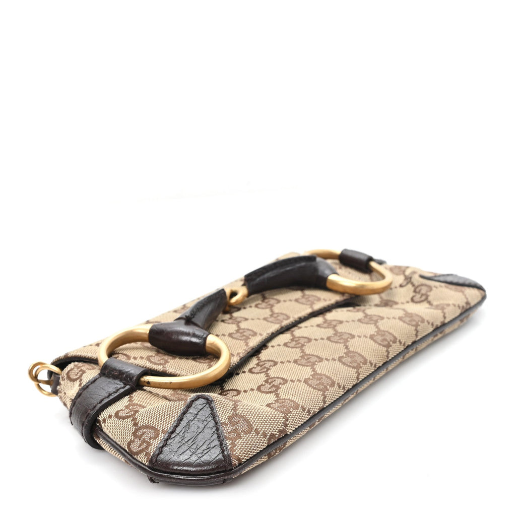 Gucci Monogram Horsebit Clutch Dark Brown