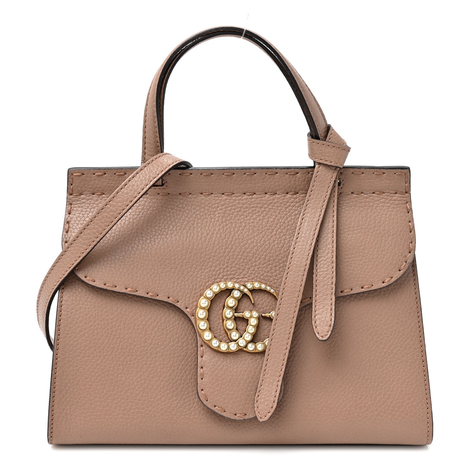 Gucci Calfskin Mini Pearly GG Marmont Top Handle Bag Porcelain Rose