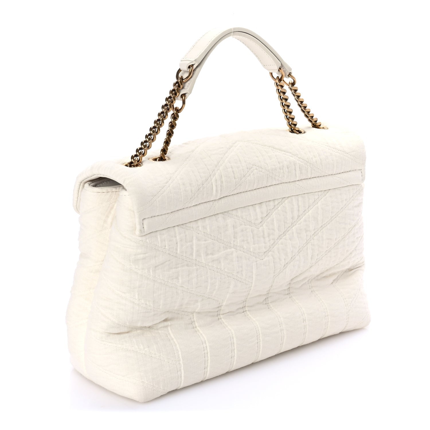 Saint Laurent Cotton Gauze Y Quilted Monogram Small Loulou Chain Satchel Vanilla Ice