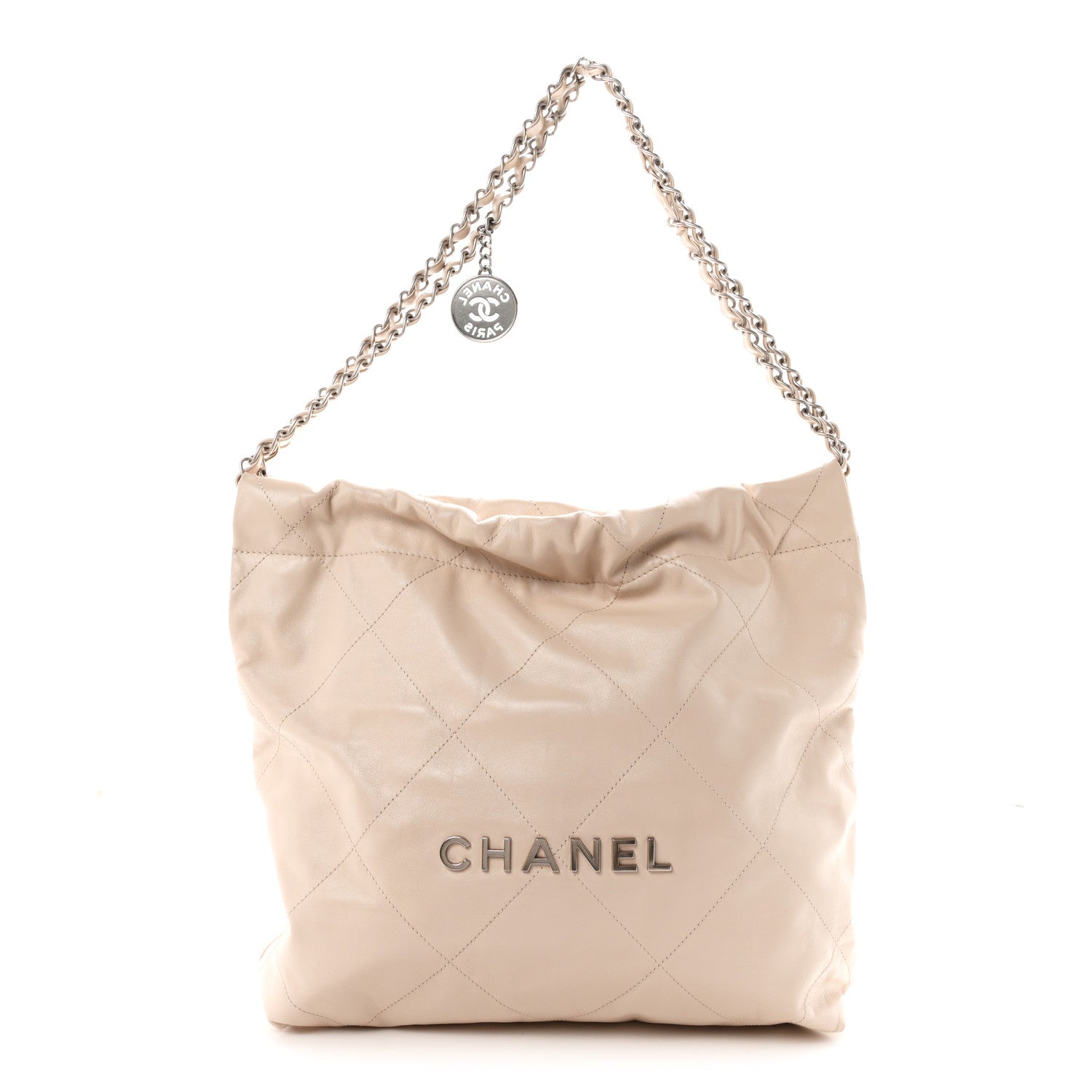 Chanel Shiny Calfskin Quilted Small Chanel 22 Ecru
