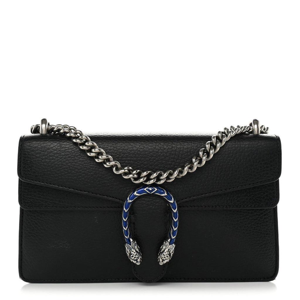 Gucci Dollar Calfskin Enamel Small Dionysus Shoulder Bag Black Electric Blue
