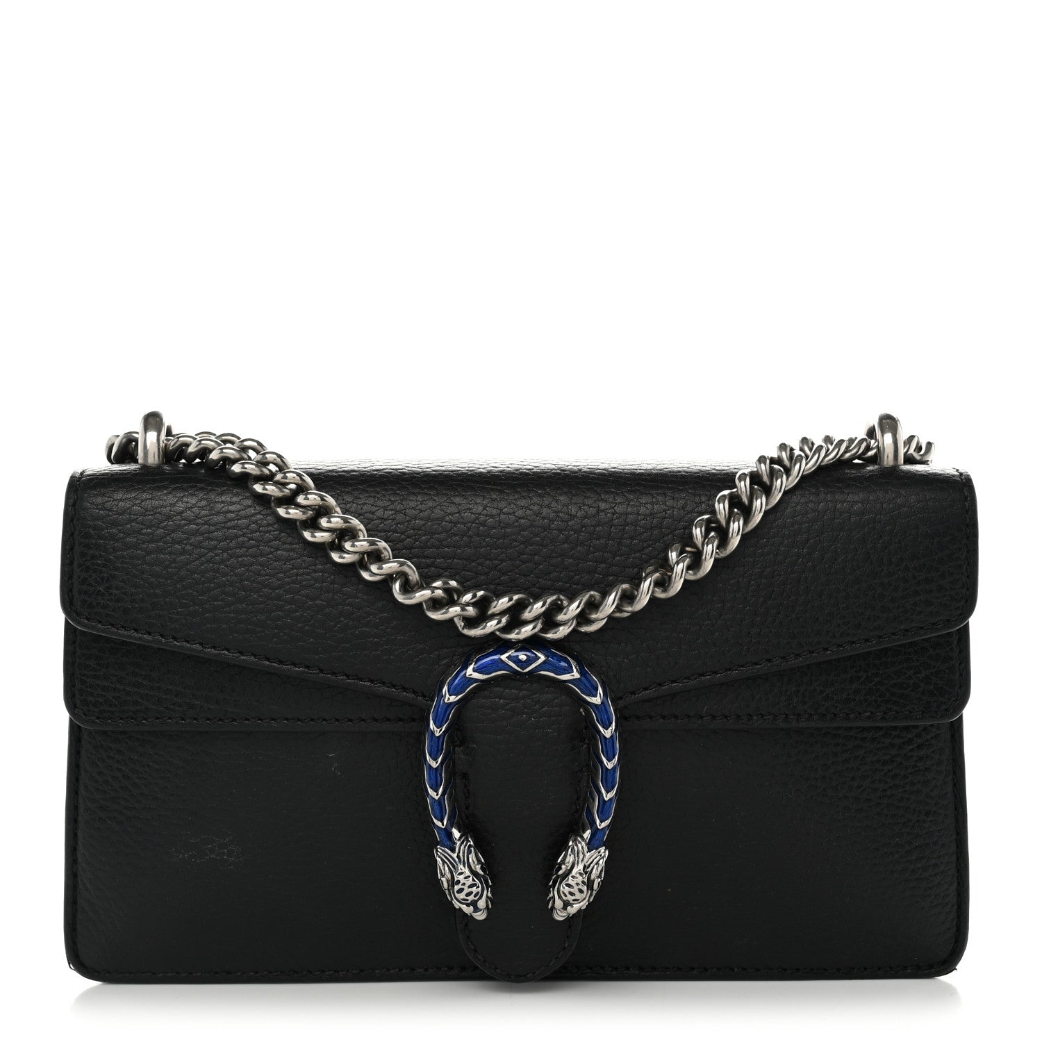 Gucci Dollar Calfskin Enamel Small Dionysus Shoulder Bag Black Electric Blue