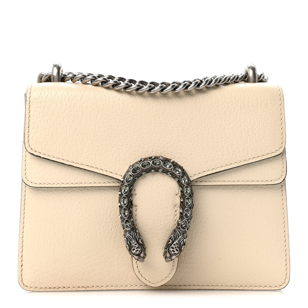 Gucci Textured Calfskin Crystal Mini Dionysus Shoulder Bag Mystic White