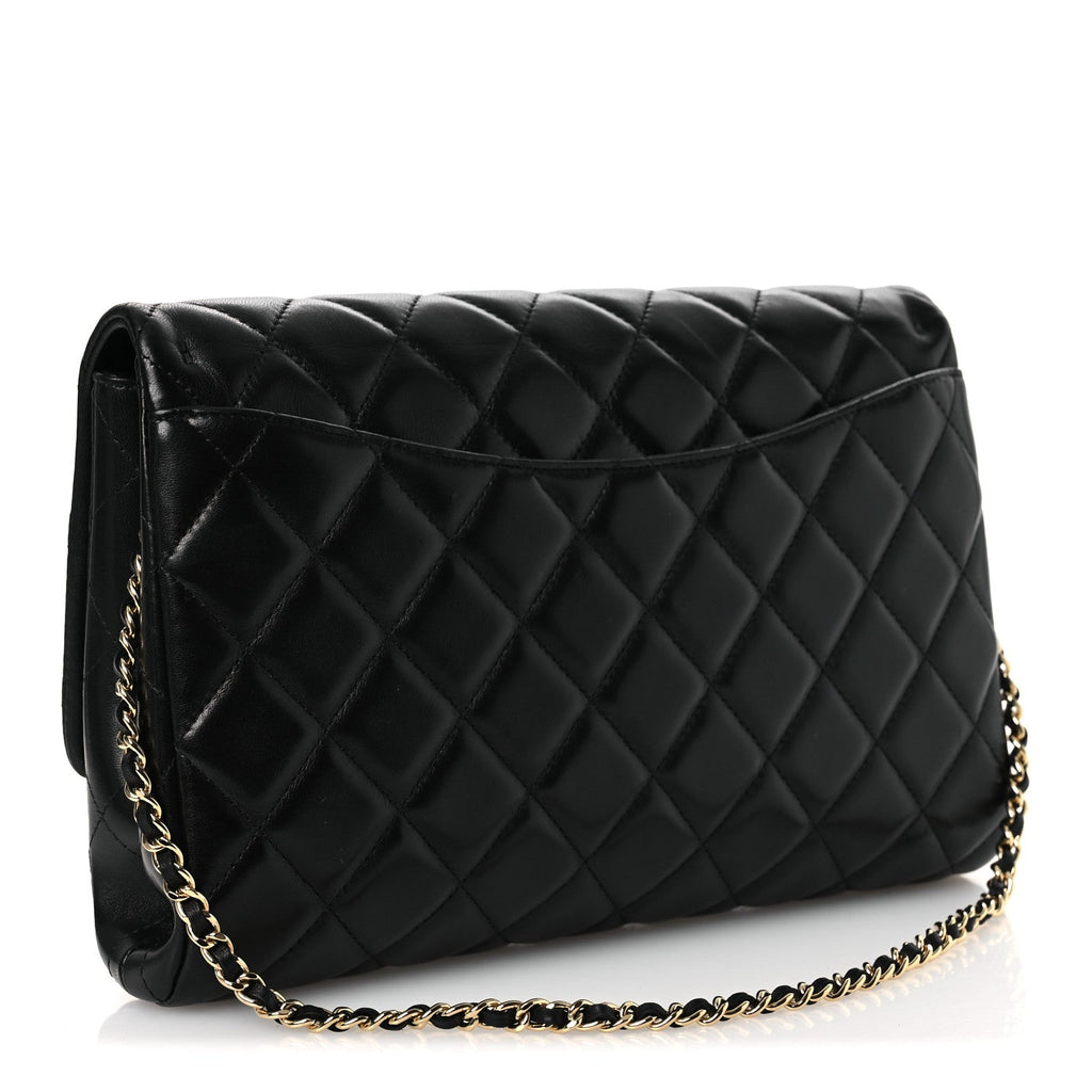 Chanel Lambskin Quilted Clutch with Chain Flap Black