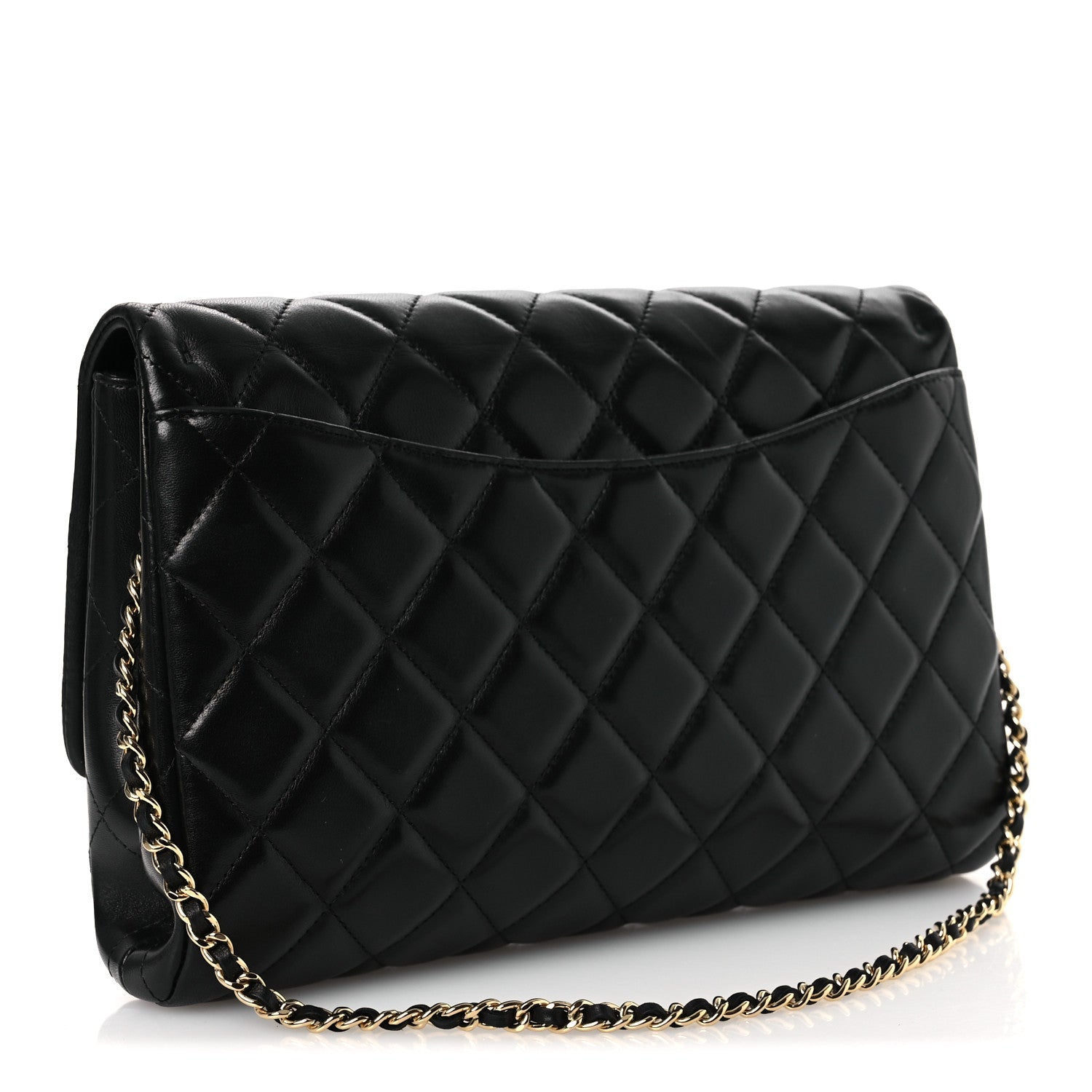 Chanel Lambskin Quilted Clutch with Chain Flap Black