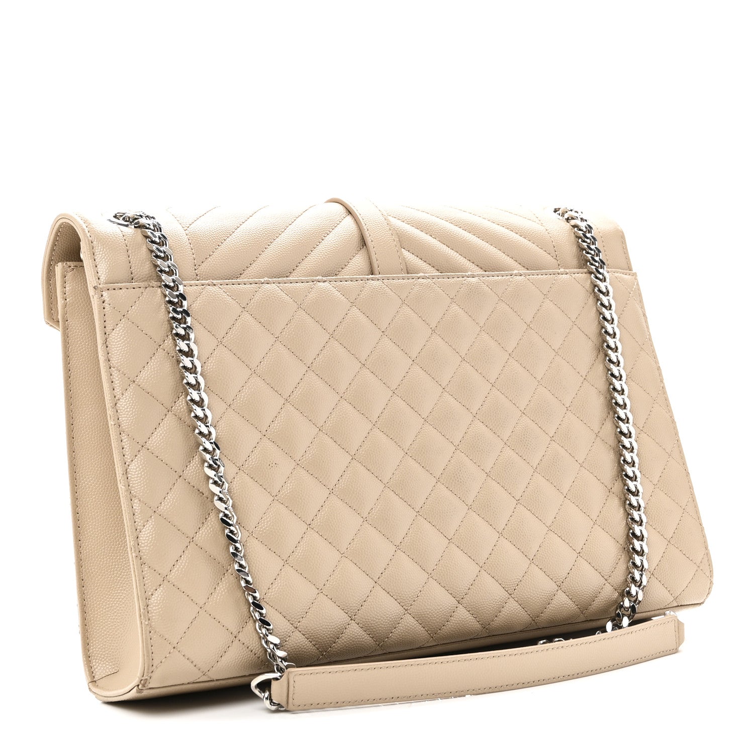 Saint Laurent Grain De Poudre Mixed Matelasse Large Triquilt Monogram Satchel Dark Beige