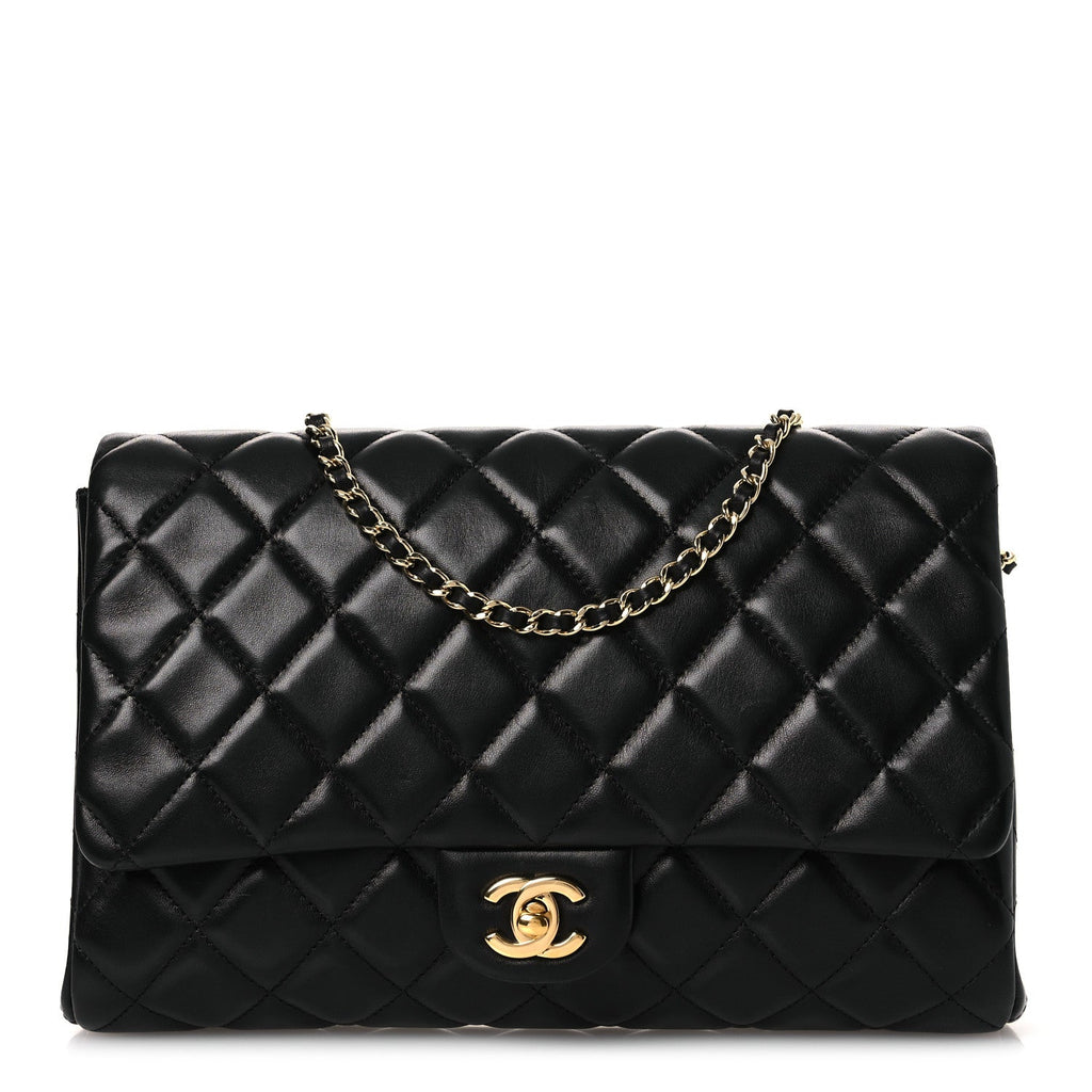 Chanel Lambskin Quilted Clutch with Chain Flap Black