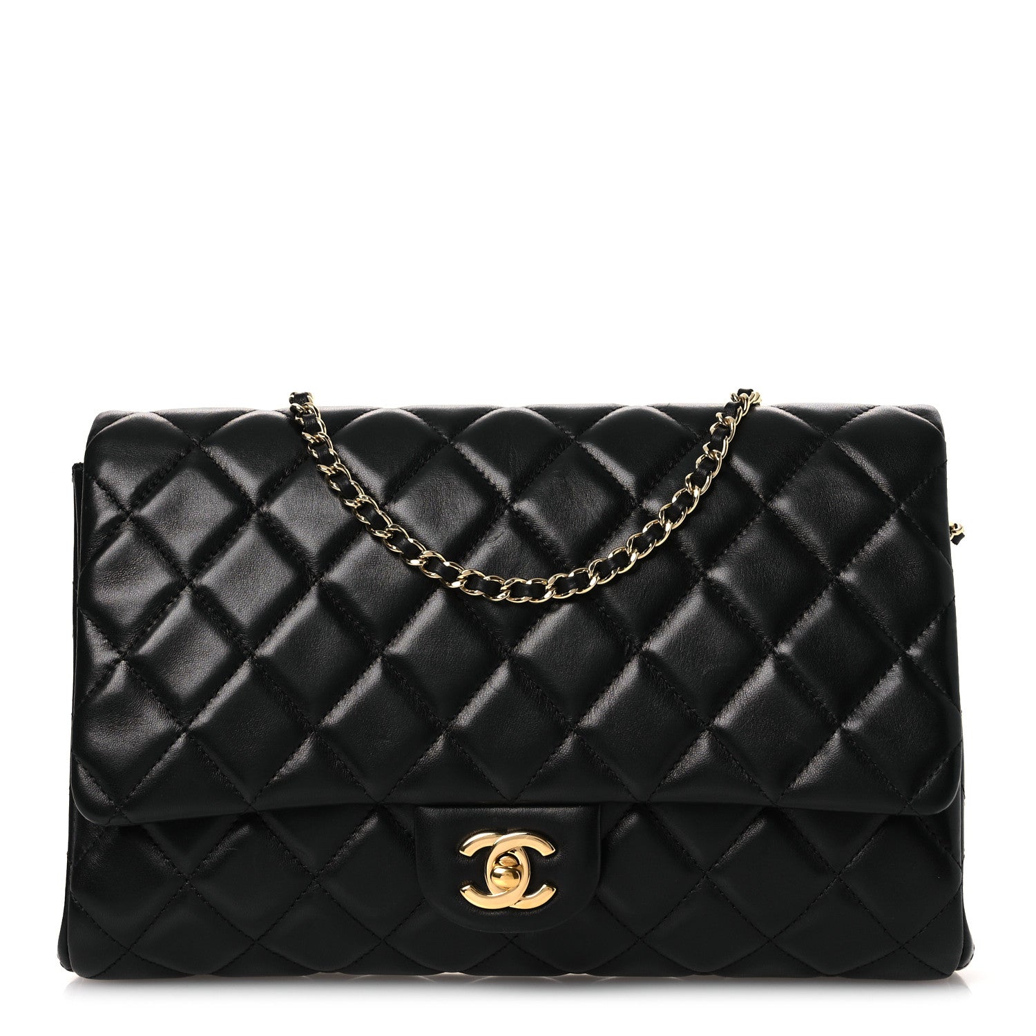 Chanel Lambskin Quilted Clutch with Chain Flap Black