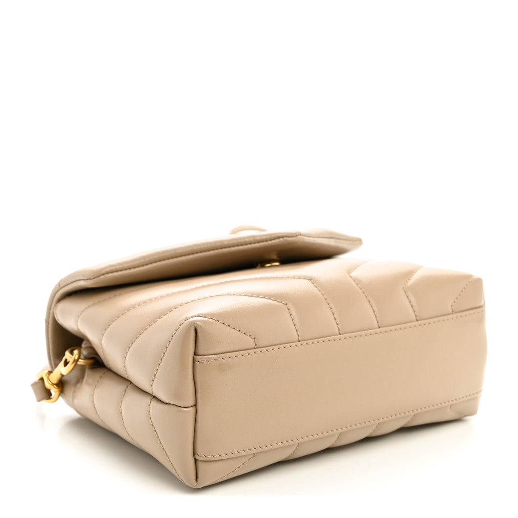 Saint Laurent Calfskin Y Quilted Monogram Toy Loulou Crossbody Bag Dark Beige