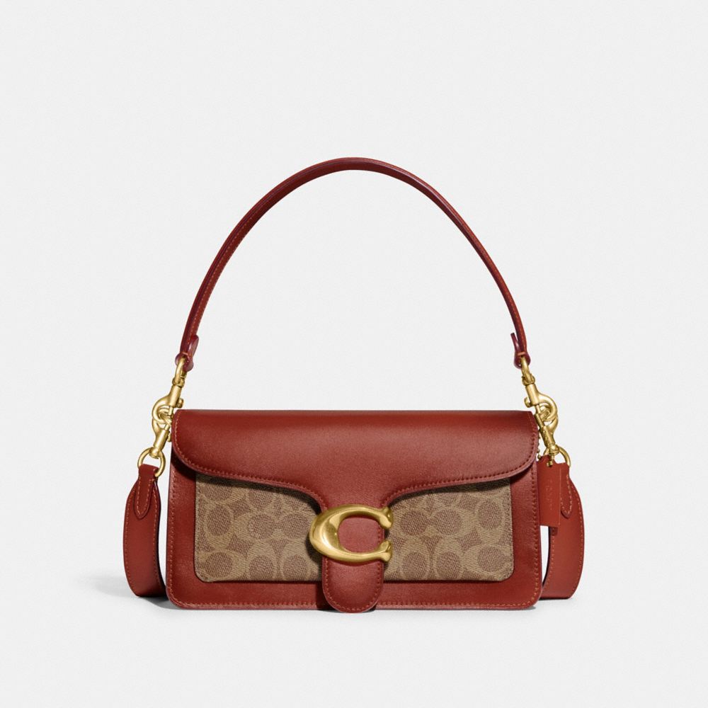 Coach Tabby Shoulder Bag 26 khaki signature canvas rust front view
