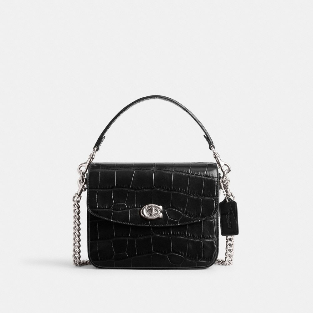 Coach Cassie Crossbody 19 black croc-embossed front view