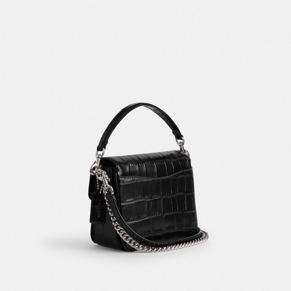Coach Cassie Crossbody 19 black croc-embossed three-quarter view