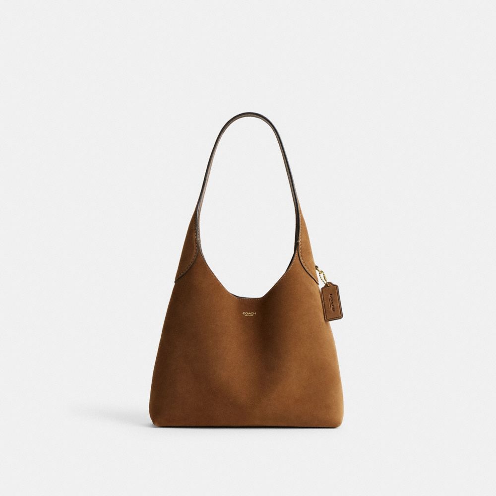 Coach Brooklyn Shoulder Bag 28 chestnut suede front view