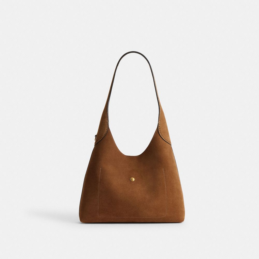 Coach Brooklyn Shoulder Bag 28 chestnut suede detail view