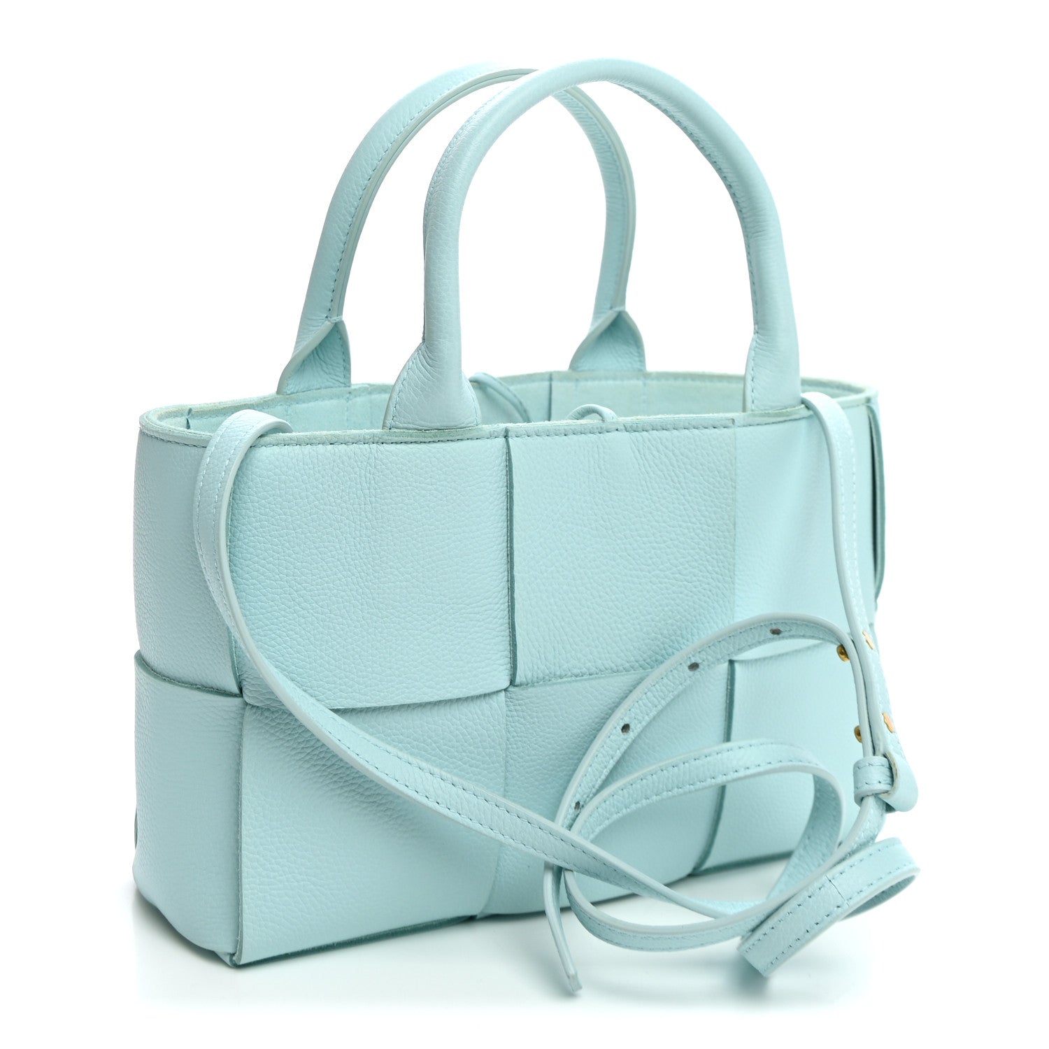 Bottega Veneta Grained Calfskin Maxi Intrecciato Mini Arco Tote Pale Blue