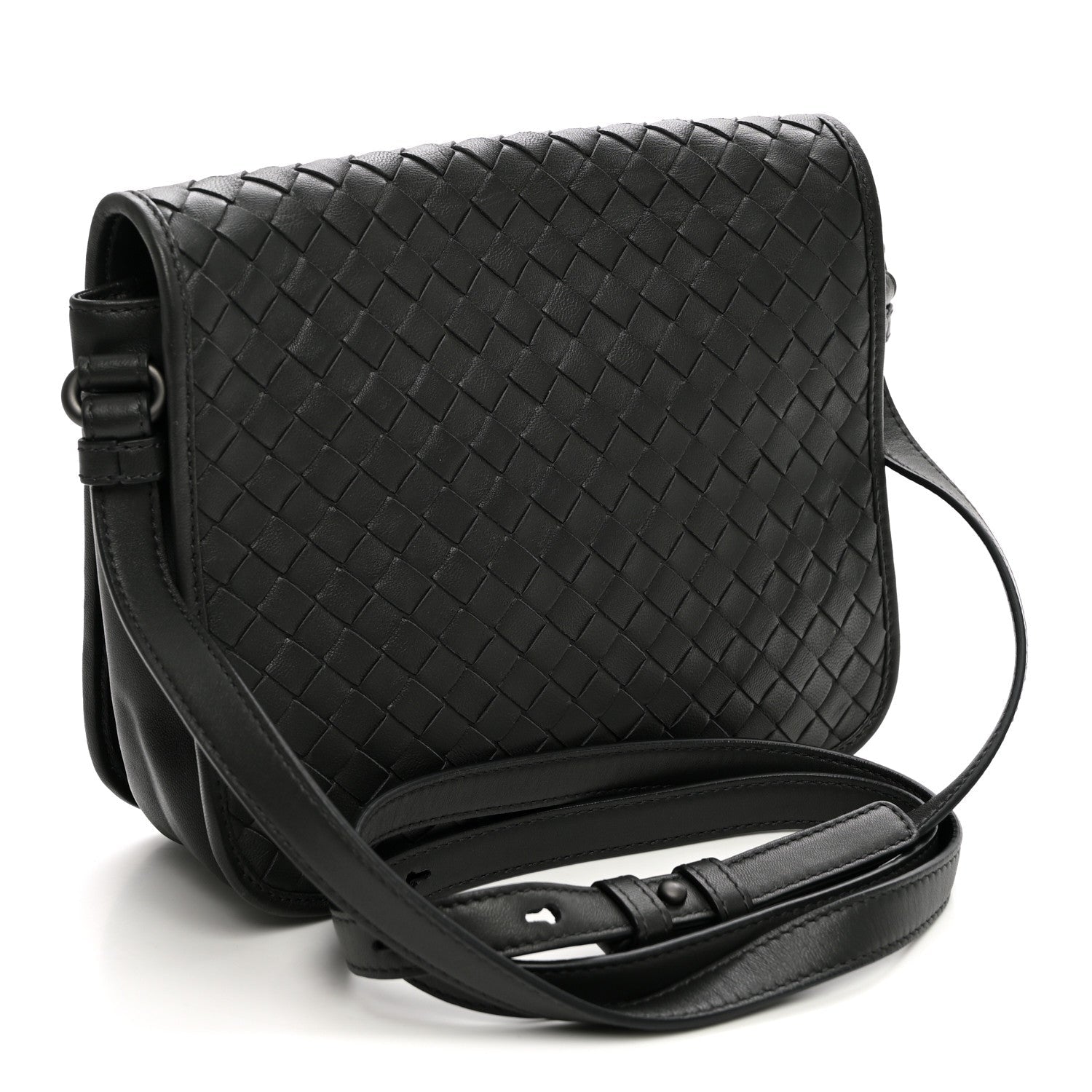 Bottega Veneta Nappa Intrecciato Crossbody Messenger Flap Black