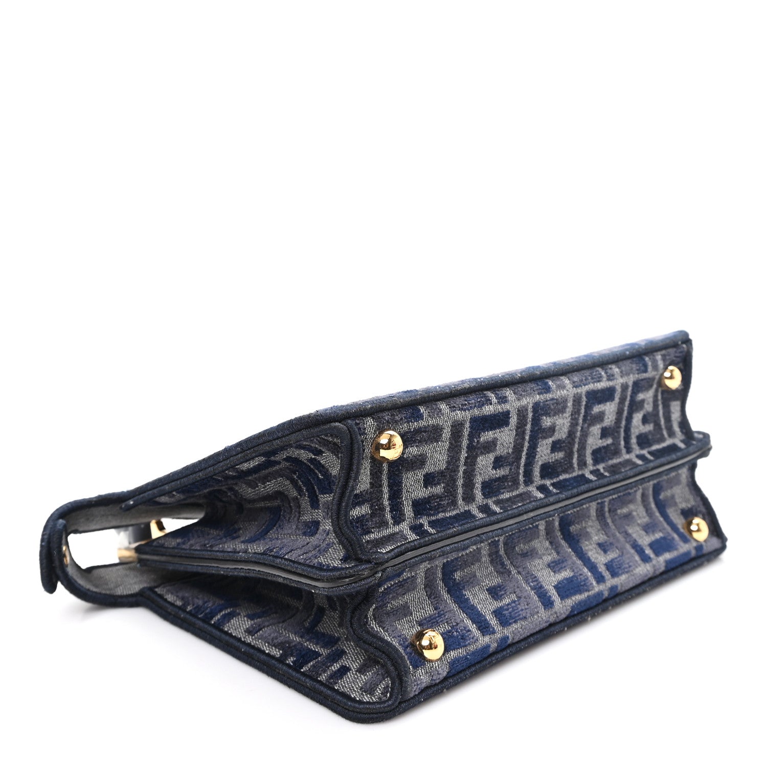 Fendi Chenille Vitello Seta FF Small Peekaboo I SEE U Satchel Grigio Blue Notte