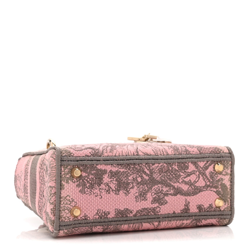 Dior Canvas Toile De Jouy Embroidered Mini Lady D-Lite Gray Pink