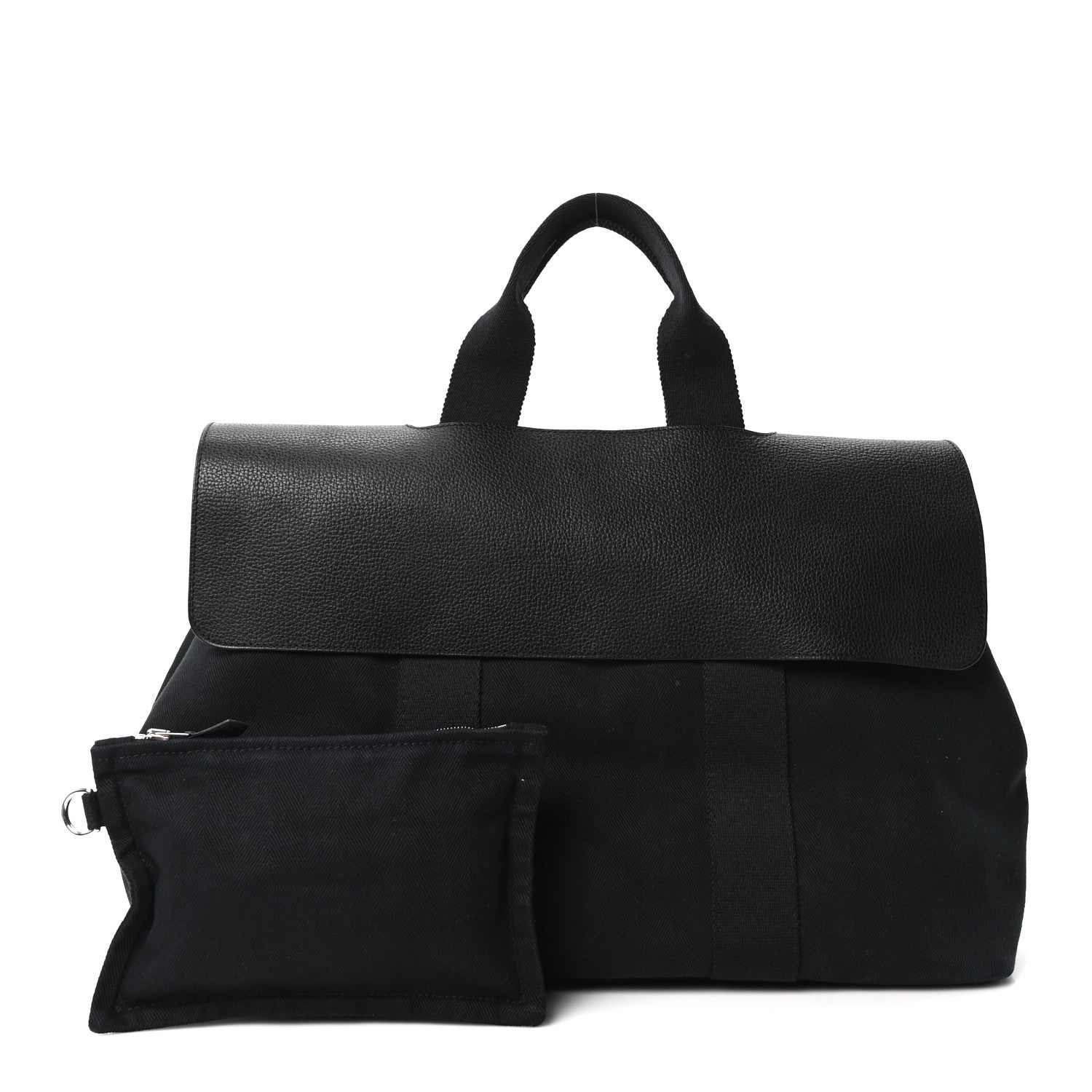 Hermès Chevron Herringbone Toile Vache Liegee Valparaiso Tote MM Black