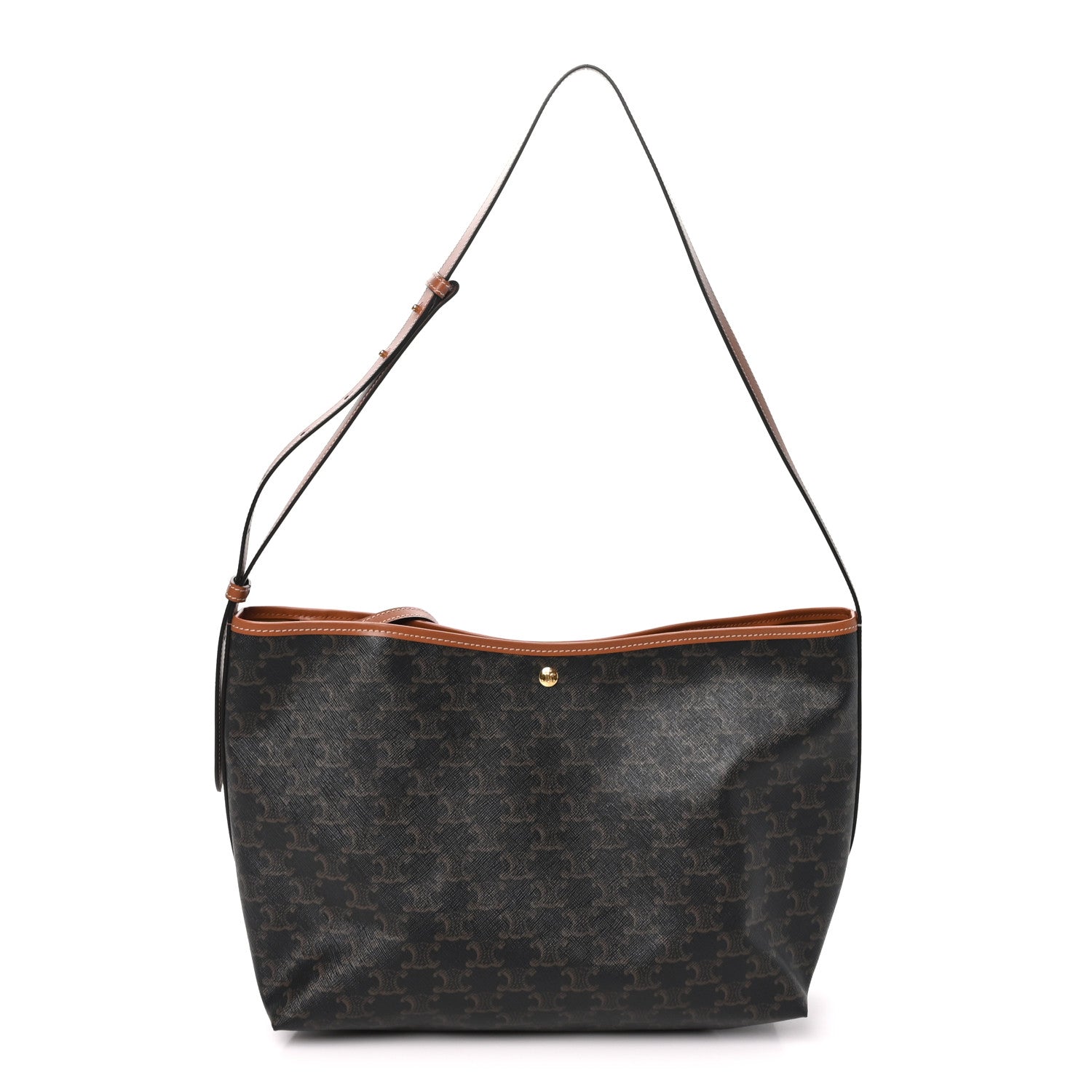 Celine Triomphe Canvas Calfskin Shopper Tote Tan