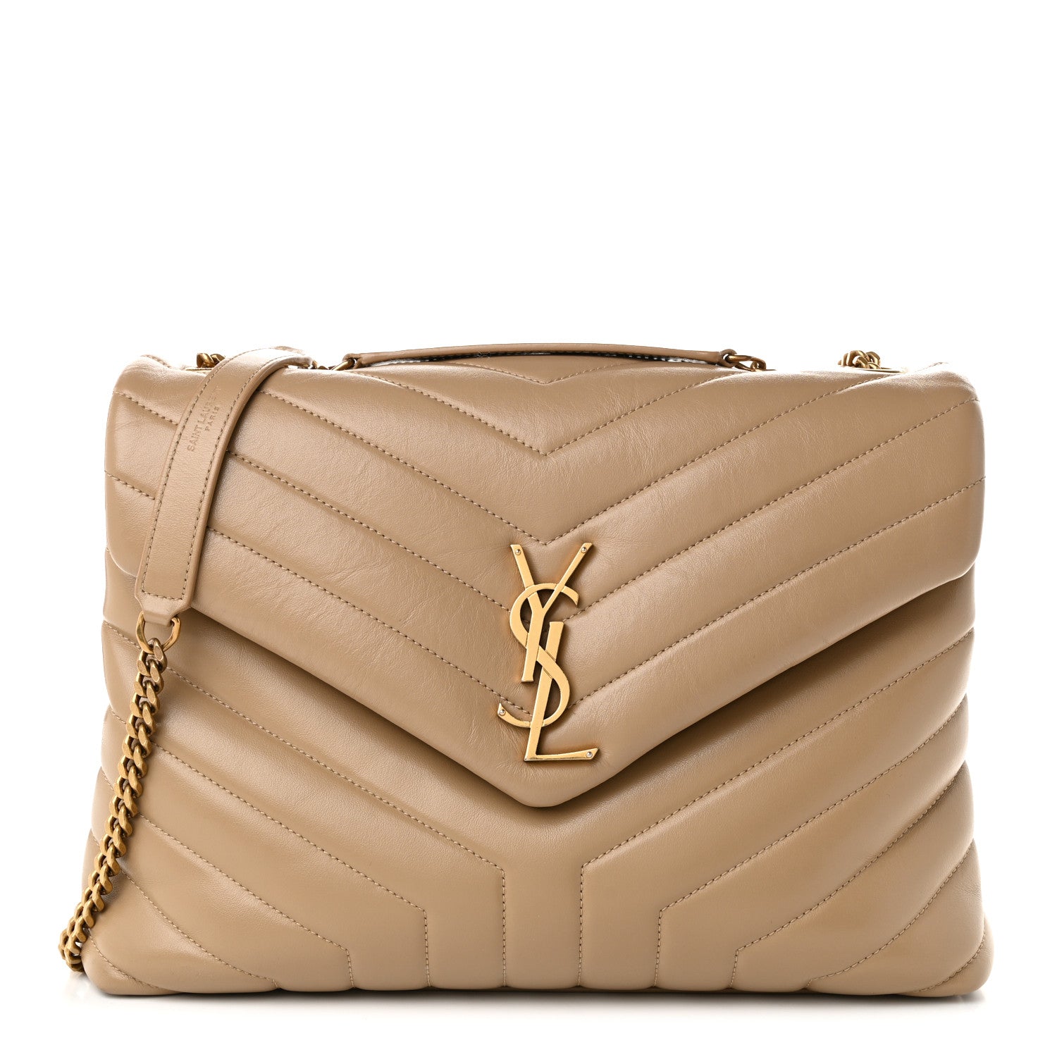 Saint Laurent Calfskin Y Quilted Monogram Medium Loulou Chain Satchel Dark Latte