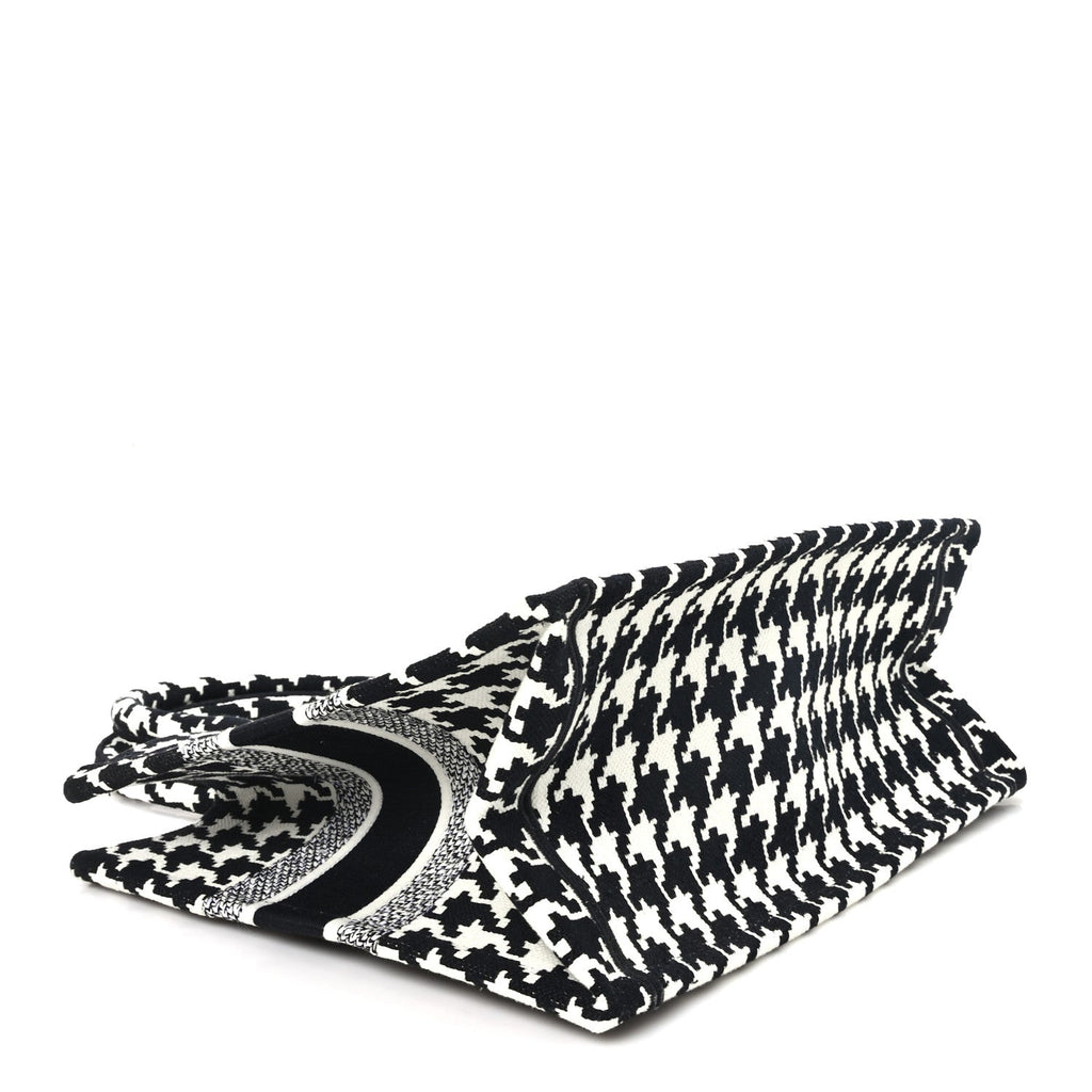 Dior Canvas Macro Houndstooth Embroidered Medium Book Tote Black White