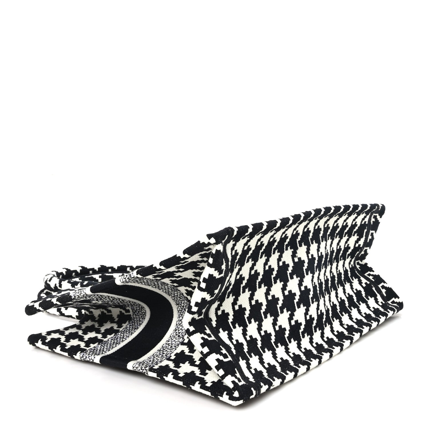 Dior Canvas Macro Houndstooth Embroidered Medium Book Tote Black White