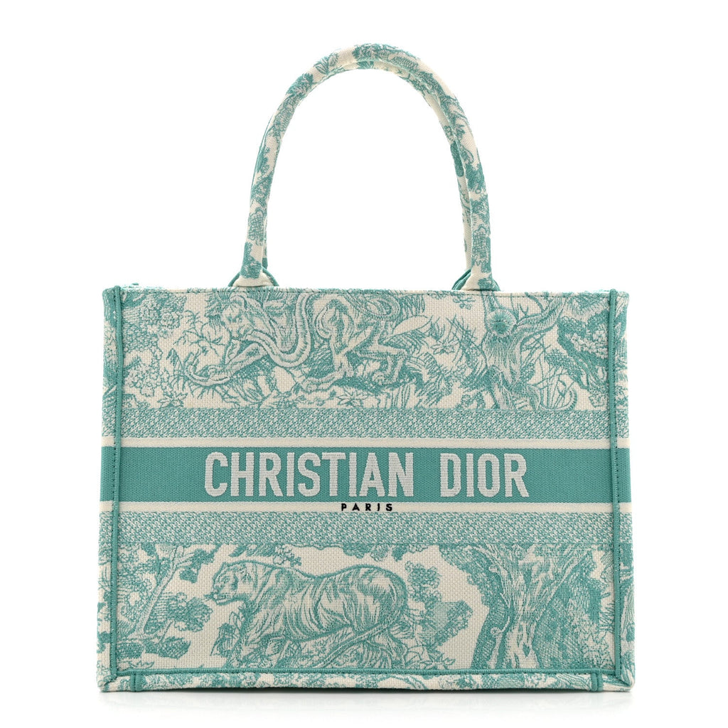 Dior Canvas Embroidered Medium Dioriviera Toile De Jouy Book Tote Aquamarina