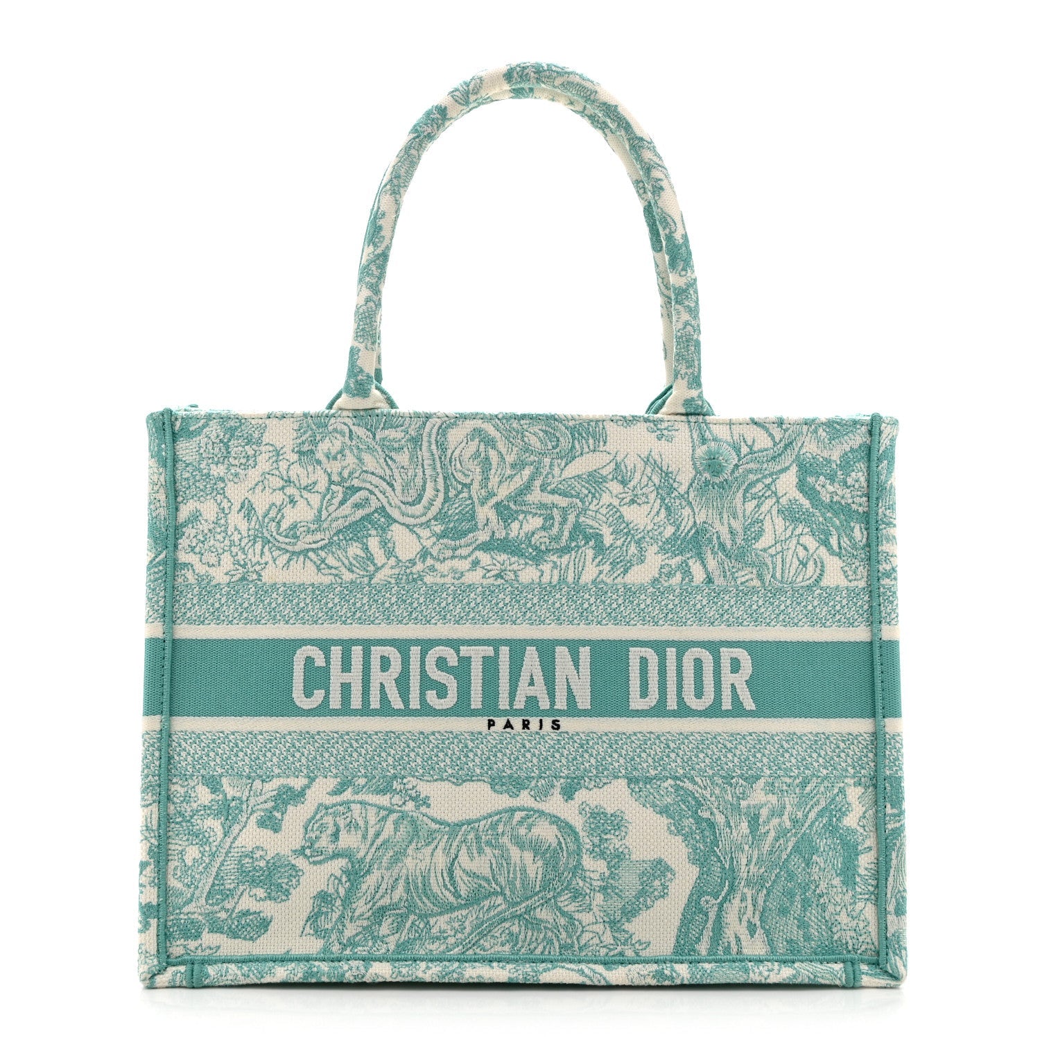 Dior Canvas Embroidered Medium Dioriviera Toile De Jouy Book Tote Aquamarina