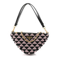 Prada Jacquard Calfskin Triangolo Symbole Embroidered Mini Triangle Double Bag Black Alabastro