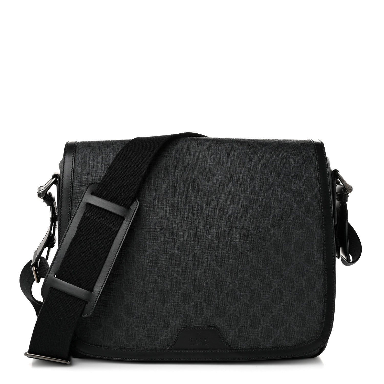 Gucci GG Supreme Monogram Flap Messenger Bag Black Grey