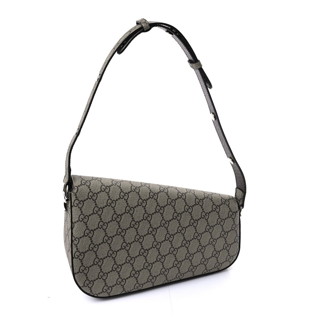 Gucci Monogram Small Horsebit 1955 Asymmetric Shoulder Bag Beige Brown Sugar