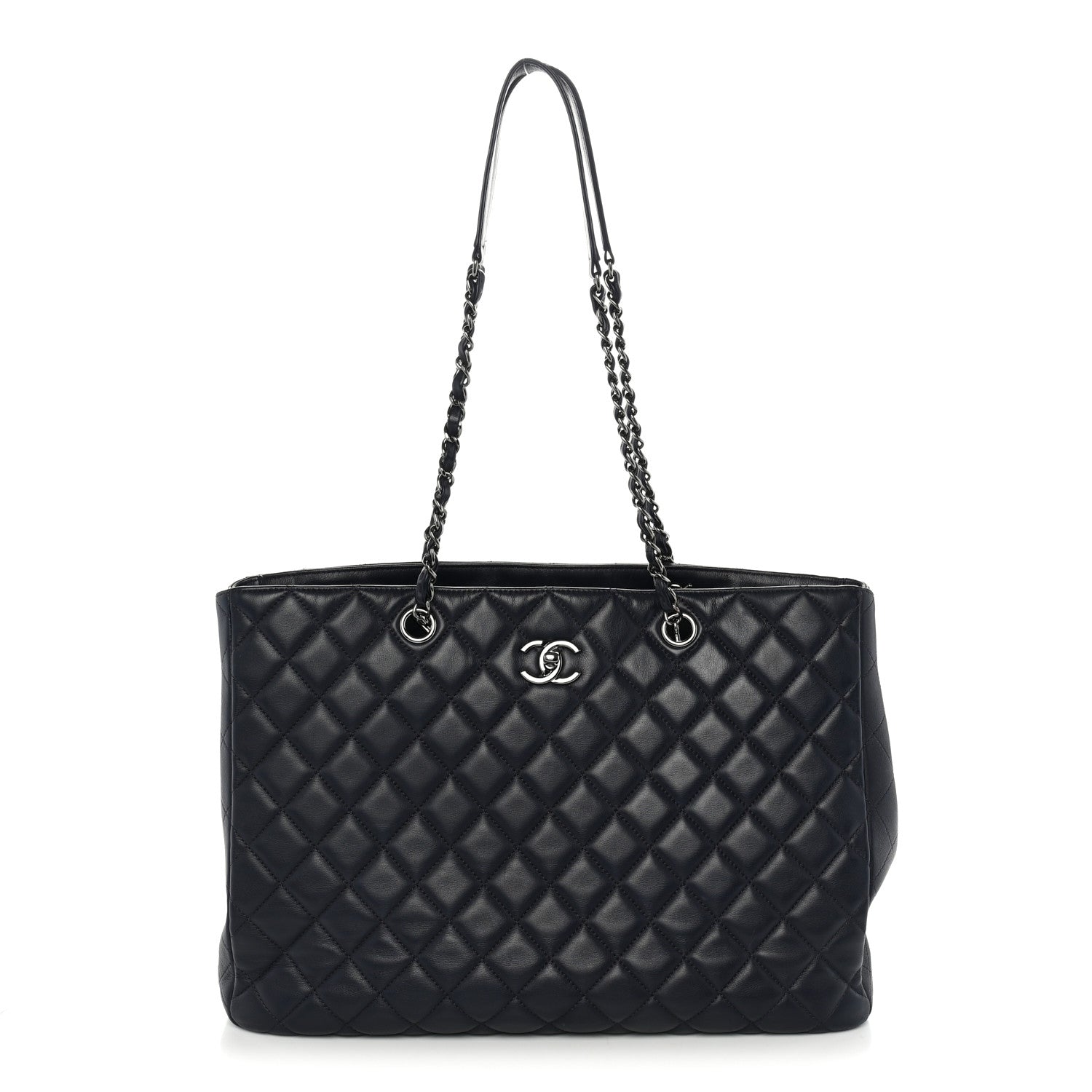 Chanel Calfskin Quilted Large CC Shopping Tote Dark Purple