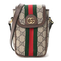 Gucci GG Supreme Monogram Web Ophidia Phone Crossbody Bag Beige New Acero