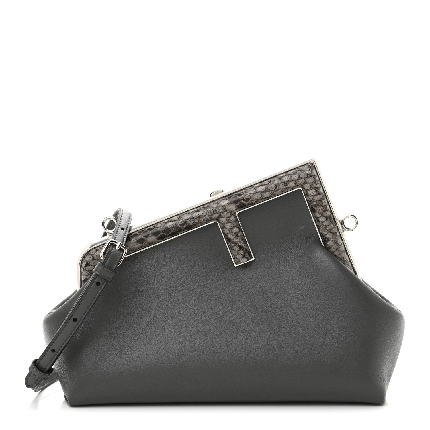Fendi Shiny Nappa Snakeskin Small Fendi First Anthracite Asfalto