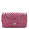 Chanel Caviar Chevron Quilted Medium Double Flap Pink