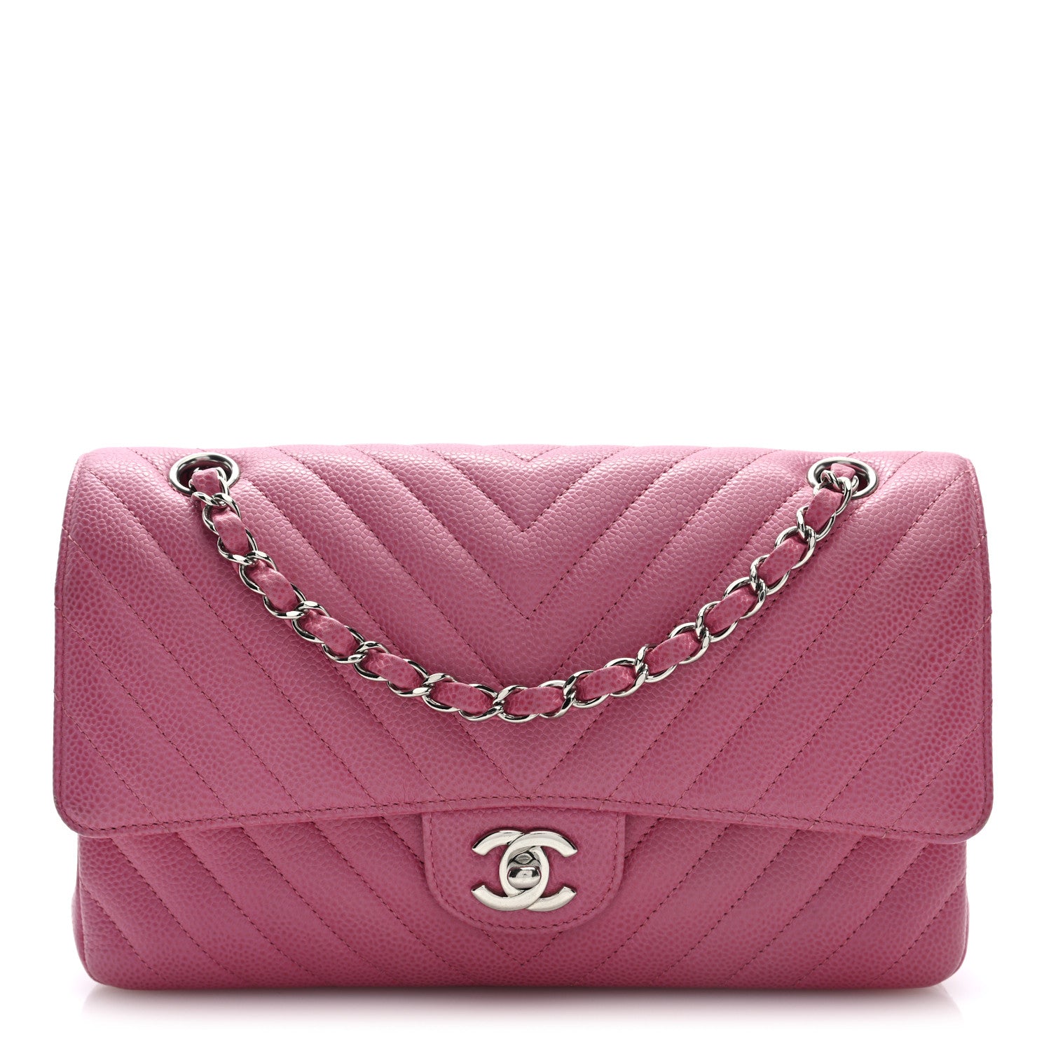Chanel Caviar Chevron Quilted Medium Double Flap Pink