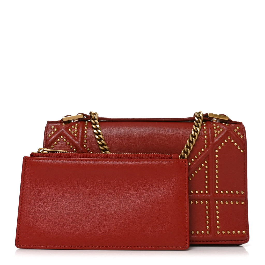 Dior Calfskin Studded Diorama Flap Bag Red side view