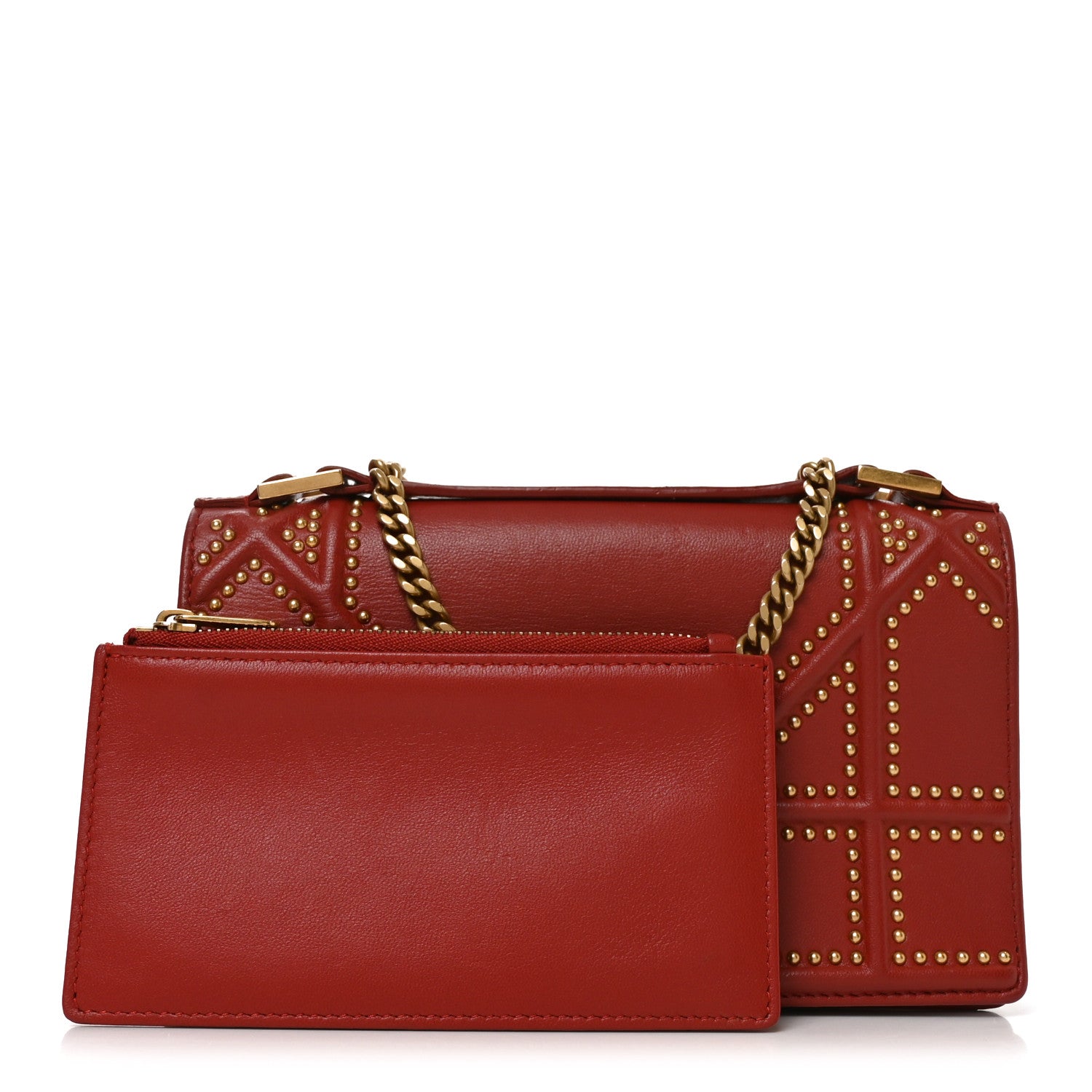 Dior Calfskin Studded Diorama Flap Bag Red side view